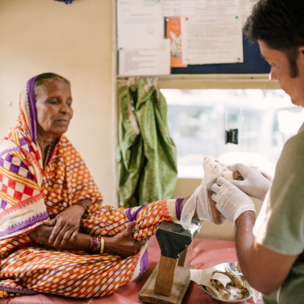 Sarita receives care in one of our mobile clinics